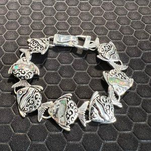 COPY - Fish Bracelet with Green Abalone Stones 18K White Gold Plated